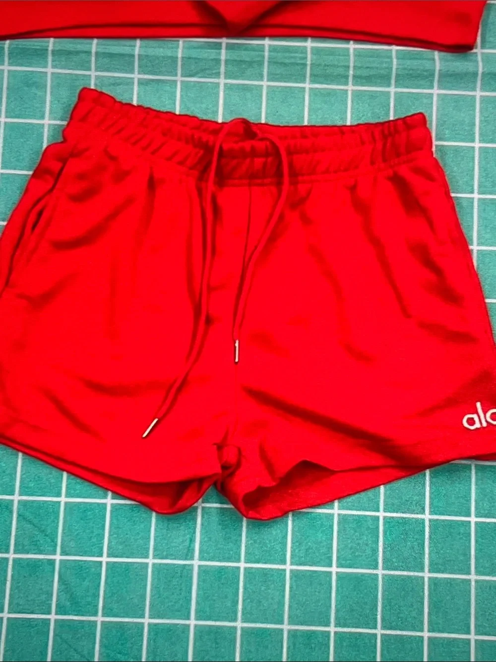 ALO Yoga Red Crewneck Top with White Logo Women’s Set Size S